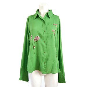 Agapo Top Size Medium Long Sleeve Button Front Embroidered NWOT